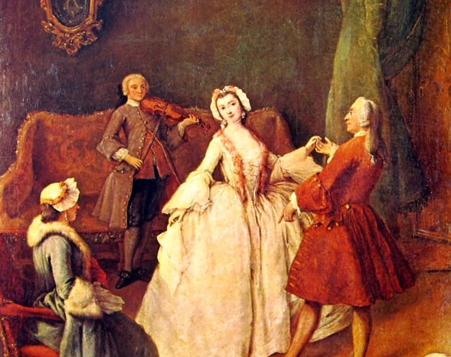 Pietro Longhi: La lezione di danza, cm. 60 x 49, Gallerie dell'Accademia, Venezia.